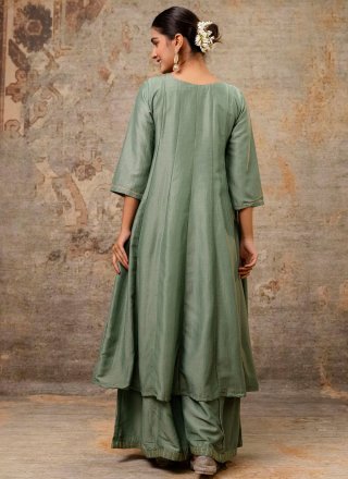 Flawless Green and Grey Silk Blend Salwar Suit