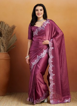 Flawless Purple Satin Classic Sari