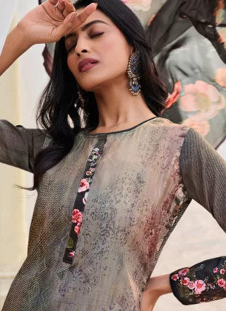 Floral Patch and Print Work Pure Crepe Salwar Suit 