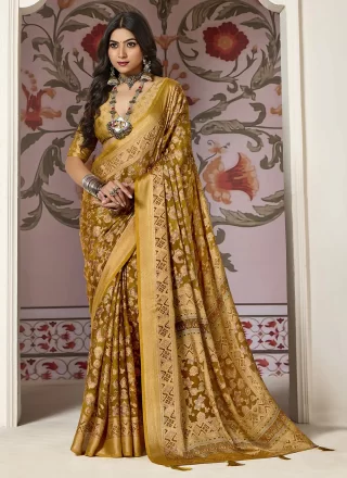 Floral Patch and Woven Work Silk Classic Saree In Mustard for Ceremonial