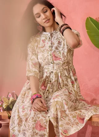 Floral Patch Work Cotton Casual Kurti 