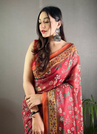 Floral Patch Work Cotton Contemporary Saree In Pink for Ceremonial