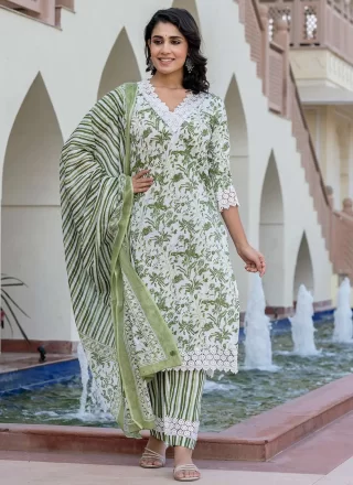 Floral Patch Work Cotton Readymade Salwar Suit In White