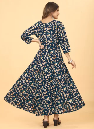 Floral Patch Work Faux Georgette Designer Kurti In Blue for Casual