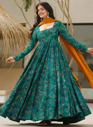 Floral Patch Work Rayon  Designer Gown In Multi Colour