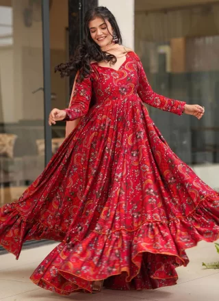 Floral Patch Work Rayon Gown In Multi Colour