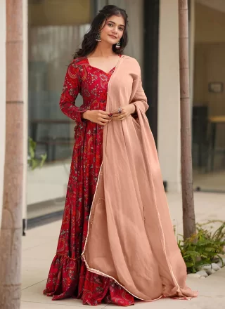 Floral Patch Work Rayon Gown In Multi Colour