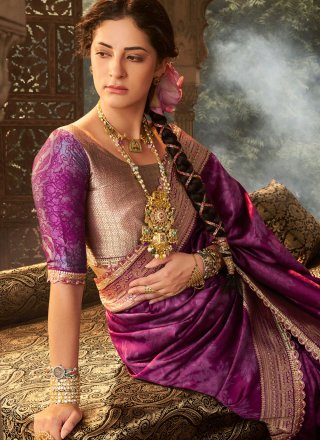 Floral Purple Banarasi Silk Classic Saree
