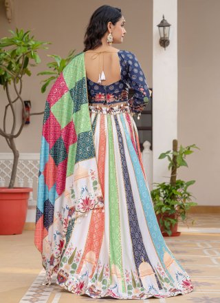 Foil Print Work Crepe Silk Readymade Lehenga Choli In Multi Colour