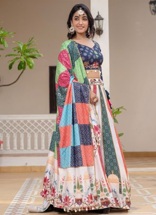 Foil Print Work Crepe Silk Readymade Lehenga Choli In Multi Colour