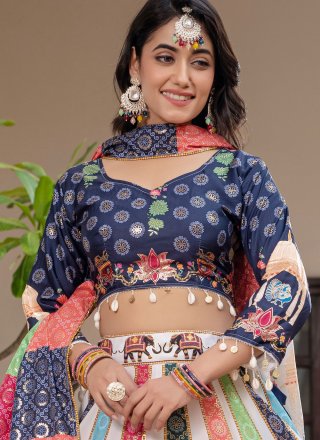 Foil Print Work Crepe Silk Readymade Lehenga Choli In Multi Colour