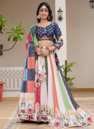 Foil Print Work Crepe Silk Readymade Lehenga Choli In Multi Colour