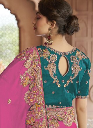 Fuchsia Cord, Embroidered, Sequins, Stone and Thread Work Georgette Classic Saree