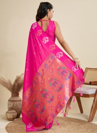 Fuchsia Silk Classic Saree with Weaving Work