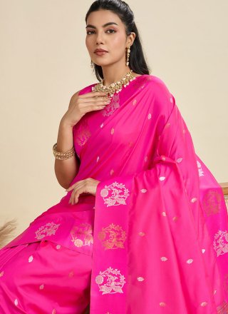 Fuchsia Silk Classic Saree with Weaving Work