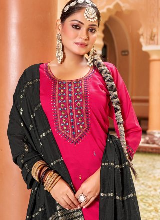 Fuchsia Silk Embroidered and Sequins Work Punjabi Salwar Suit