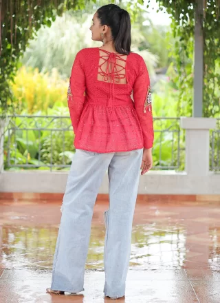 Gamthi and Patch Border Work Georgette Party Wear Kurti In Orange Colour