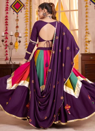 Gamthi, Lace and Mirror Work Cotton Readymade Lehenga Choli In Purple for Ceremonial