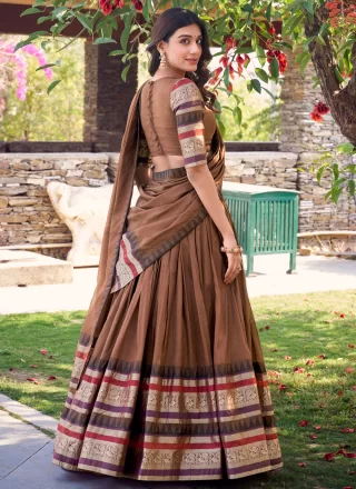 Genius Brown Chanderi Lehenga Choli with Patch Border, Weaving and Zari Work