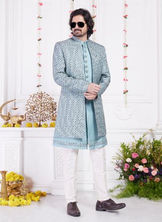 Genius Firozi Art Silk Indo Western with Thread Work