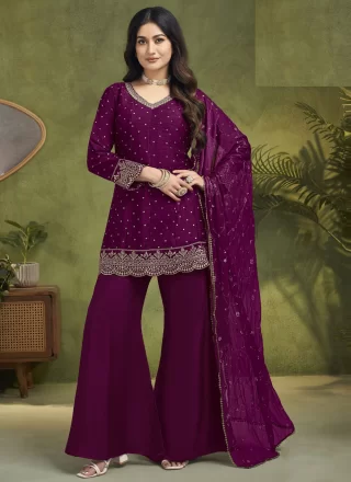 Genius Purple Silk Palazzo Salwar Suit