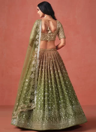 Georgette A - Line Lehenga Choli In Green Color
