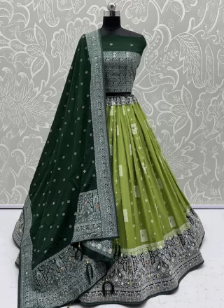 Georgette A - Line Lehenga Choli In Green Color