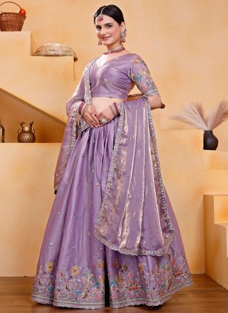Georgette A - Line Lehenga Choli with Embroidered and Zari Work