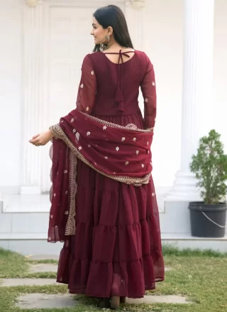Georgette Anarkali Suit In Maroon Color
