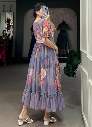 Georgette Casual Kurti with Floral Patch Work