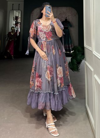 Georgette Casual Kurti with Floral Patch Work