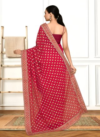 Georgette Classic Saree In Hot Pink Colour