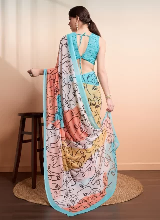 Georgette Classic Saree In Multi Colour