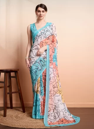 Georgette Classic Saree In Multi Colour