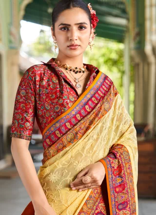 Georgette Classic Sari In Cream Colour
