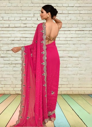 Georgette Classic Sari In Hot Pink Colour