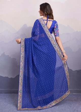 Georgette Contemporary Saree In Blue Color