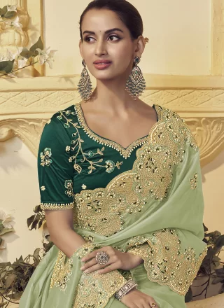 Georgette Contemporary Saree In Green Color