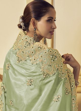 Georgette Contemporary Saree In Green Color