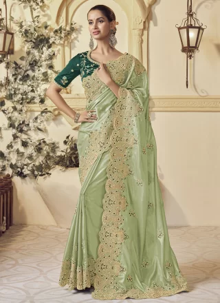Georgette Contemporary Saree In Green Color