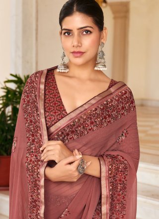 Georgette Contemporary Saree In Pink and Rust