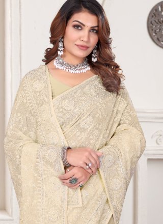 Georgette Contemporary Sari In Beige Color