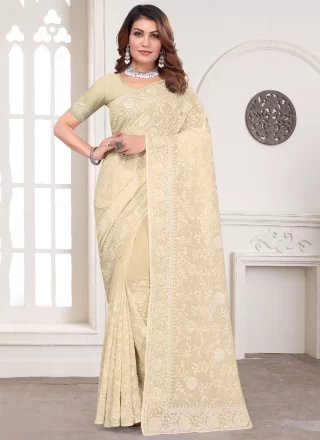 Georgette Contemporary Sari In Beige Color