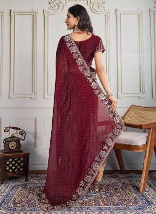 Georgette Contemporary Sari In Maroon