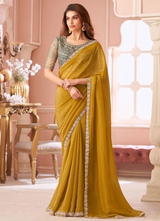 Georgette Contemporary Sari In Mustard Color