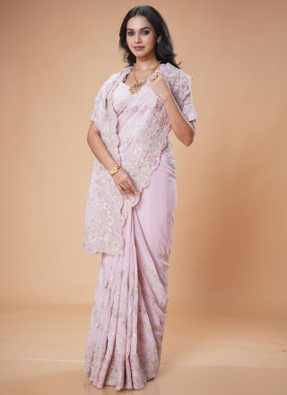 Georgette Contemporary Sari with Cut, Embroidered, Sequins and Zari Work