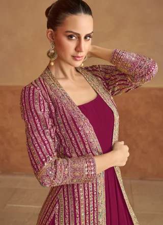 Georgette Designer Gown In Burgundy and Rani Color