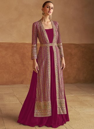 Georgette Designer Gown In Burgundy and Rani Color