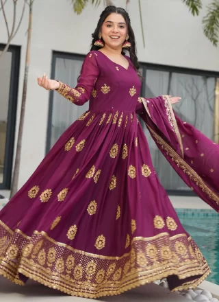 Georgette  Designer Gown In Purple Color