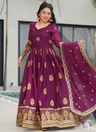 Georgette  Designer Gown In Purple Color